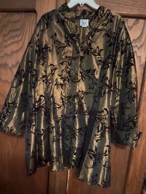 Vintage Golden Bronze Taffeta Tunic - Velvet Florentine Pattern 3X